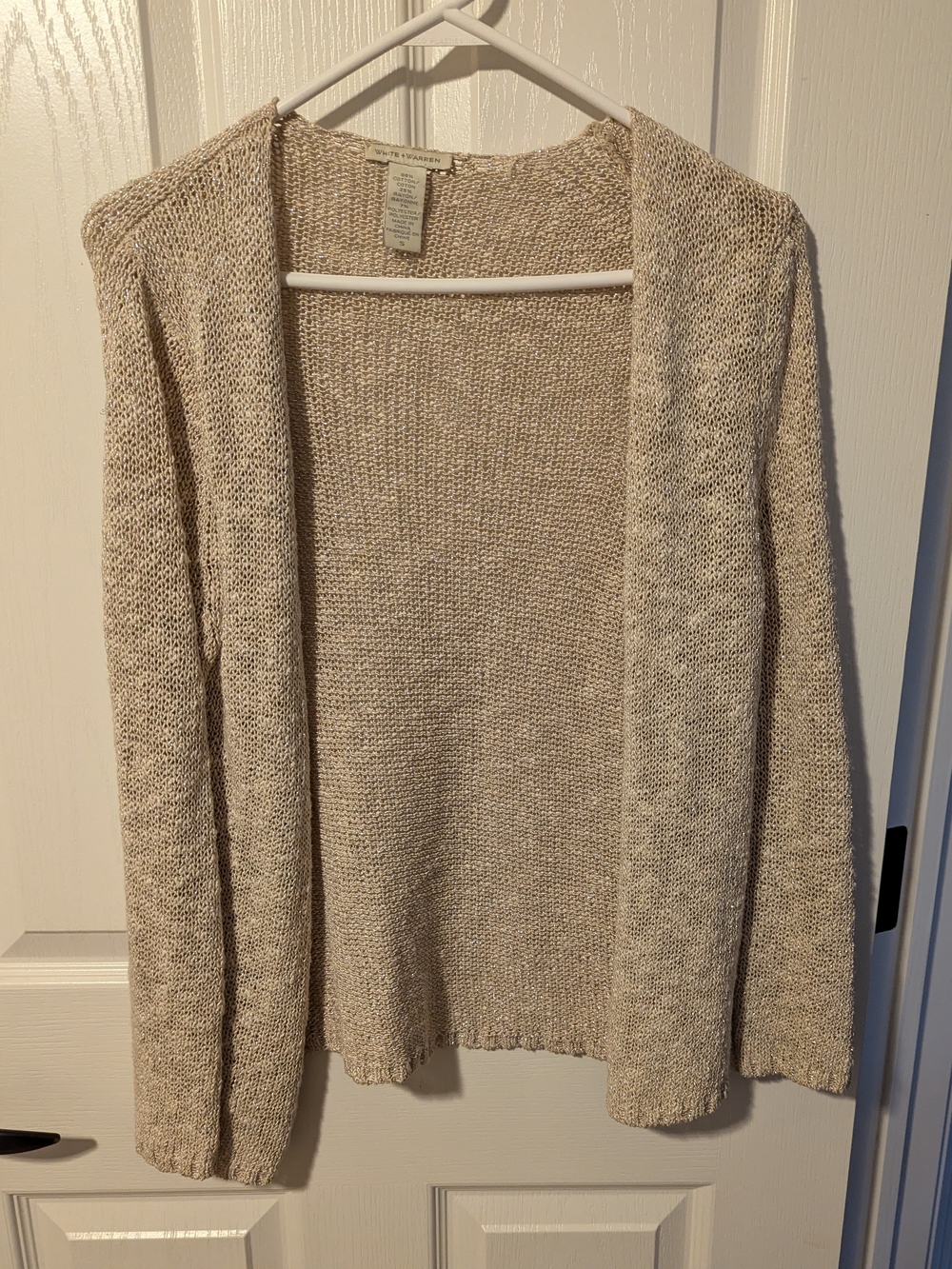 White + Warren Cream Open-Front Lightweight Cardigan